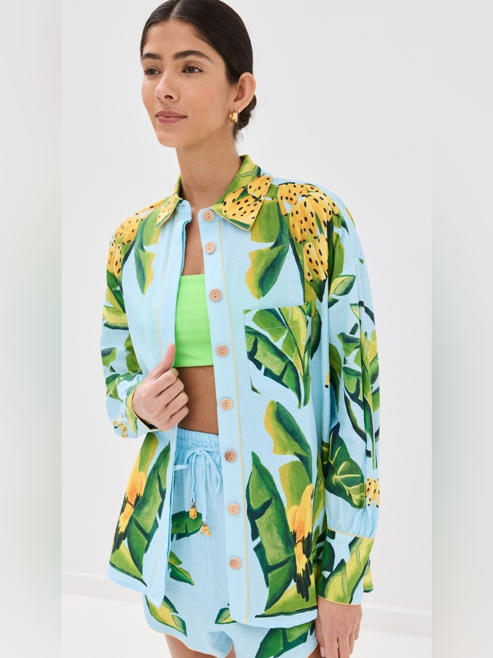 Farm Rio: Blue Summer Foliage Scarf Shirt